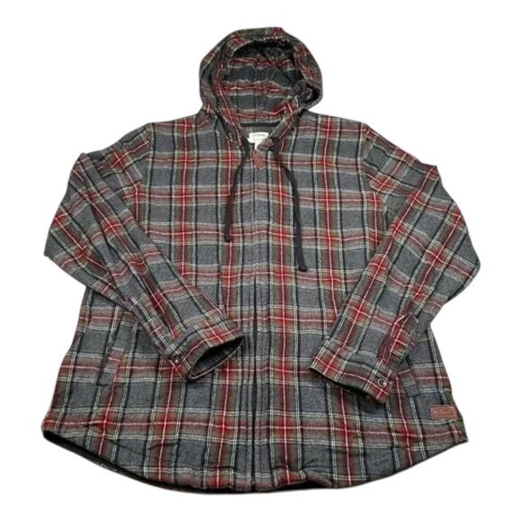 L.L Bean Women's Flannel Hoodie Size XL Tartan Plaid Full Zip - Picture 1 of 10